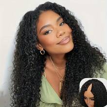 V Part Wigs Minimal Leave Out Upgrade U Part Kinky Curly Human Hair Wigs For Women Glueless Wear and Go Clip In Half Curly V Shape Wig 180% Density Natural Color 14-22 Inch - Natural Black - Übersicht 2