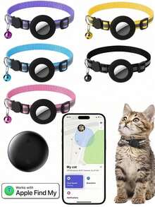 1pc Pet Positioning Collar Compatible With Closed-Loop Ecosystem Phones, Built-In Native Find Tool, Adjustable Reflective Cat Collar Pet Cat Positioning Tracker Collar Compatible With Find My Tracker, 7-9 Inch Animal Print Design, Detachable Collar For Cats - 彩色 - 查看 2