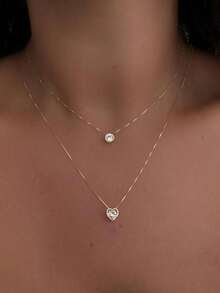 1pc Women's Retro Multi-Layer Clavicle Necklace, Heart & Teardrop Pendant, Dainty Stackable Plated Choker, Vintage Aesthetic Everyday Wear Jewelry - Water Droplet Heart - View 1