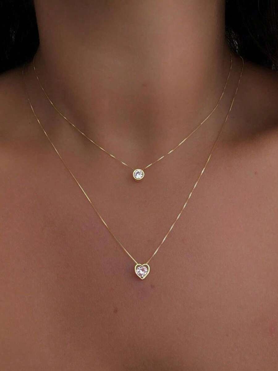 1pc Women's Retro Multi-Layer Clavicle Necklace, Heart & Teardrop Pendant, Dainty Stackable Plated Choker, Vintage Aesthetic Everyday Wear Jewelry - Water Droplet Heart - View 1