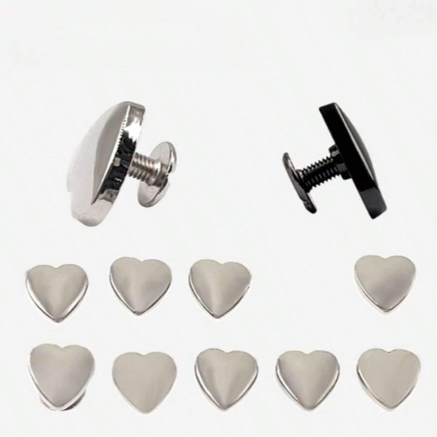 15 Sets Heart-Shaped Decorative Rivets, Metal Screw Back Rivets For Leather Craft, Handbags DIY (Silver) - C - View 1