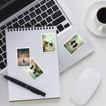 36 Stück Schwarze Katze & Seerose Aufkleber Packung | Impressionistischer Ölmalerei Stil Blumen Teich & Gartenszene mit schwarzer Katze Kunstgrafiken | Vinyl für Journaling, Scrapbooking & Dekoration Schulbedarf - Rechteck - Übersicht 8