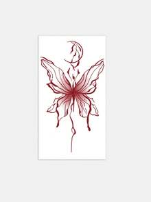 1 Pc Ins Style Red Grunge Butterfly & Moon Temporary Tattoo Sticker, Minimalist Fake Tattoo, Waterproof Long Lasting Gothic Body Art Decal For Women, Daily & Edgy Use - Red - View 2