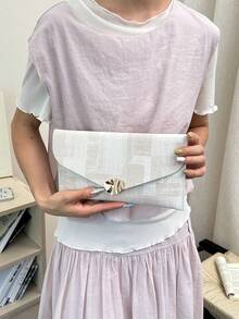 2026漸層格紋春季新款輕量奢華信封手拿包女款，極簡百搭金屬扣時尚優雅宴會包，大容量純色女用錢包 - 米色 - 查看 4