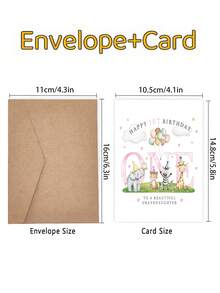 1 pièce "Happy 1st Birthday" Carte d'animal de safari avec enveloppe, design de jungle à l'aquarelle, carte de vœux pour le 1er anniversaire de la petite-fille, cadeau de célébration de jalon, intérieur vierge - Voir 5