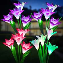 4pcs Purple Lily Solar Garden Lights, Larger Lily Flowers, 7 Color Gradient Outdoor Solar Lights - Larger Solar Panel, Smart Light Sensor Auto On At Dusk And Auto Off At Dawn, Suitable For Yard Garden Decoration, Gift For Mom, Gift For Garden Lovers - Lily - View 3