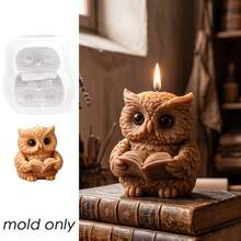 1pc 3D Reading Owl Silicone Mold For DIY Crafts - Detailed Wise Owl Holding Book And Candle Holder Mold, Resin/Soap/Plaster Mold, Teacher Gift, Back To School Decor, Asymmetrical Shape Suitable For Book-Shaped Candle Making And Soap Molding - Owl Reading Mold - View 4