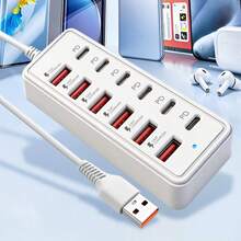 Upgraded 12-Port USB Fast Charging Station - 6*Type-C PD + 6*USB-A, Each Port Up To 25W Max Output, Compact Design, High-Speed Charging, Suitable For Laptops/Tablets/Multiple Devices, A Fast Charger Designed For Multi-Device, Workspace Power Hub - View 10