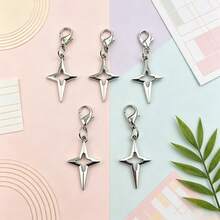 10pcs Silver Mini Star Pendant Keychain, Minimalist Cross Star Pendant, Detachable Lobster Claw Buckle Accessory - Silver - View 3