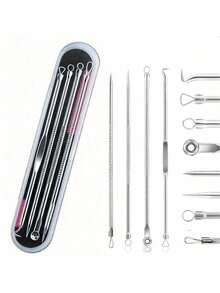 6Pcs Stainless Steel Blackhead Remover Tool Kit Acne Needle Pimple Comedone Extractor Tweezers With Portable Storage Case - Multicolor - View 2