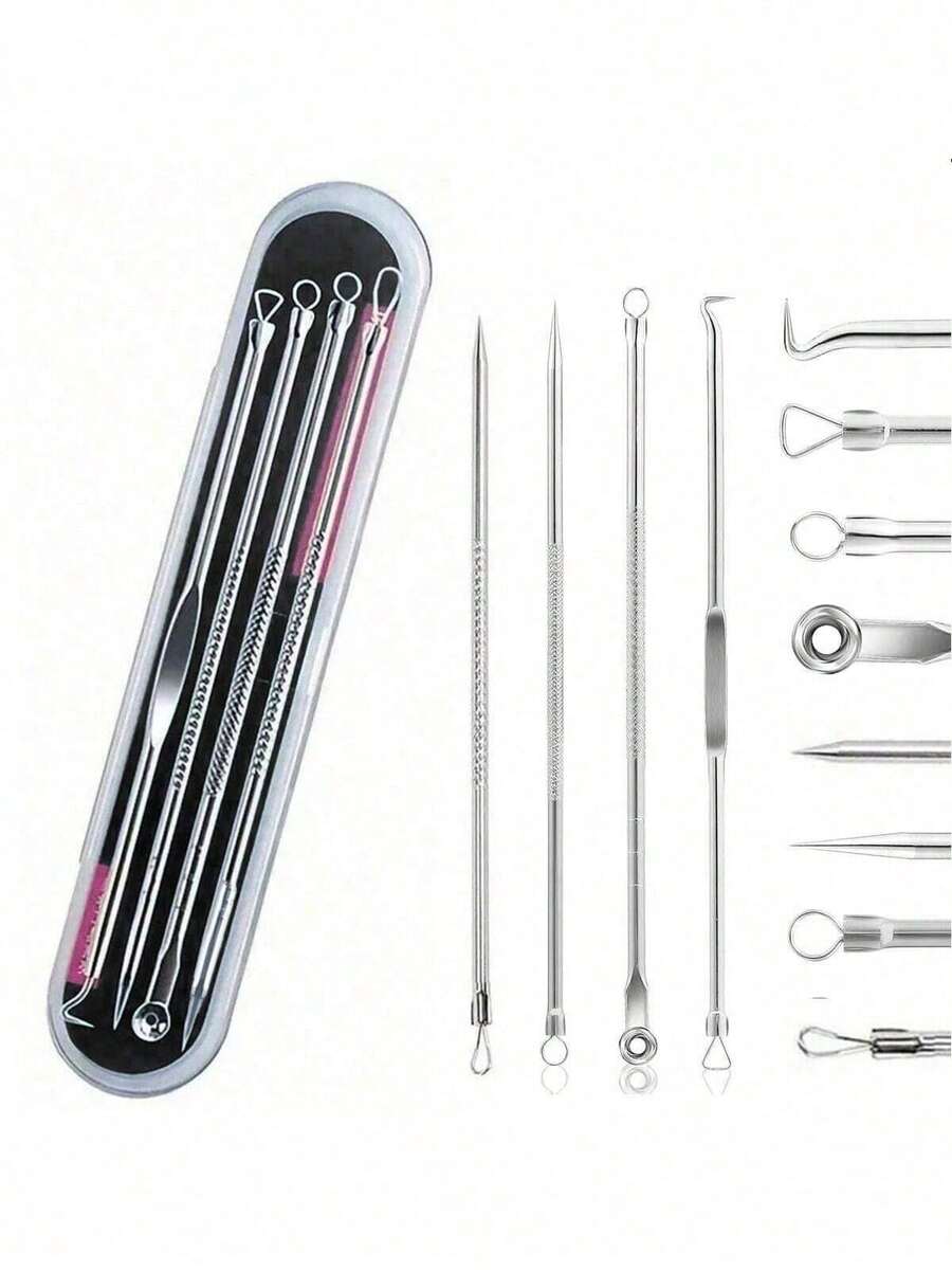 6Pcs Stainless Steel Blackhead Remover Tool Kit Acne Needle Pimple Comedone Extractor Tweezers With Portable Storage Case