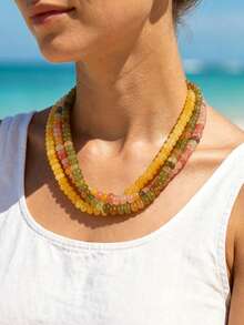 1pc European & American Bohemian Faux Stone Abacus Bead Beaded Necklace With Stainless Steel 18K Gold Plated Accessories, For Summer Beach Holiday - Handmade Beaded Faux Stone Stainless Steel Necklace - View 3