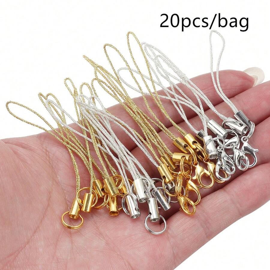 20 piezas/paquete Cordón para teléfono de alambre de metal con cierre de langosta, correa para teléfono de lazo sencillo - acollador - Ver 1