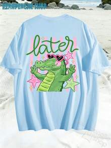 Women's Later Gator Funny Pun Cute Crocodile Casual Oversized Graphic Tee, Last Day Of School, 4th Of July, Vacation, Summer Tops, Teacher Outfits - 綠色 - 查看 3