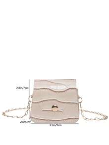 1 pieza Monedero bandolera cuadrado mini de mujer en color caqui, nuevo de verano, con decoración de remaches metálicos, estampado de cocodrilo vintage, unicolor, de PU - Caqui - Ver 6