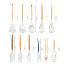 19Pcs Silicone Kitchen Utensil Set – Non Stick Cooking Tools With Wooden Handle, Spatula & Spoon For Home - Green - View 3