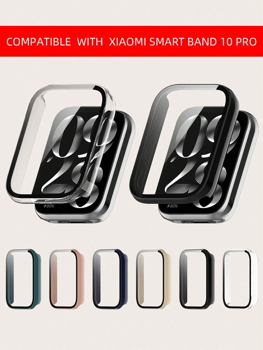 1pc Plain Integrated PC Protective Case & Screen Protector Compatible With Xiaomi Smart Band 10 Pro Scratch/Shock Proof Full Cover Bumper, Women/Men - Smart Band 10 Pro - View 1