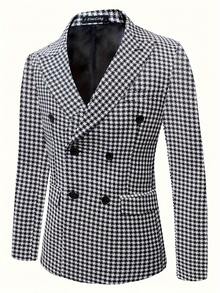 Chaqueta de traje informal de moda con estampado de pata de gallo para hombre, ideal para salir y desplazarse. - Negro - Ver 3