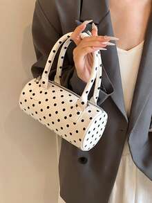 Niche Design With Contrasting Polka Dot Cylindrical Handbag, Fashionable Classic And Simple Dual Handle Shoulder Bag, Suitable For Shopping And Dating - Multicolor - View 2