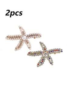 3件/組復古珍珠裝飾海星髮夾，實用便捷的髮髻造型工具，時尚百搭，優雅髮飾，適合女性與女孩日常休閒穿著、海灘旅行及其他場合 - 彩色 - 查看 11