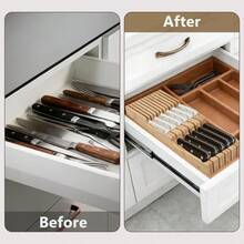 Knife Drawer Organizer Bamboo In-Drawer Knife Block Organizer Kitchen Steak Knives Holder Organizer For Drawer 11 Knives Slots 11 Knives Slots - Variant - View 6