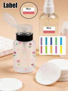 1pc Cute Tulip Pattern Transparent Pet Refillable Travel Bottle, Makeup Remover Dispenser Bottle With Portable Pump Head, Suitable For Nail Polish Remover, Toner And Makeup Remover, Round Top Design, Reusable, Makeup Remover Bottle, Travel Essential - Multicolor - View 8