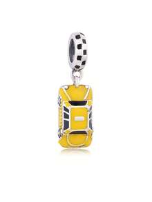 1pc S925 Sterling Silver Yellow Taxi Pendant, Resin Creative Vintage Car Shape DIY Bracelet Charm - Silver - View 3