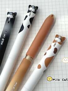 4支/組 貓咪造型 0.5mm 快乾黑色凝膠筆,創意動物設計,書寫順滑,辦公用品 - 彩色 - 查看 11