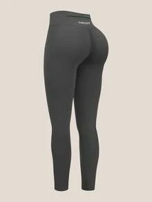 TimeOff 女款 1件 素色抓皺後腰帶口袋修身運動長褲 - 灰色 - 查看 10