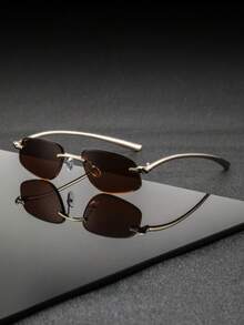 Un par de gafas geométricas de metal sin montura para hombres, de estilo vanguardista, exquisitas, únicas y sutilmente lujosas de estilo americano, gafas de moda adecuadas para clientes que asisten a cumbres de la industria y negociaciones de negocios. - Multicolor - Ver 3