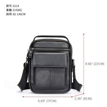 Nueva bandolera de cuero genuino para hombre, bolso cruzado hecho de cuero de vaca de primera calidad, bolso de hombro para hombre de gran capacidad. - Negro - Ver 4