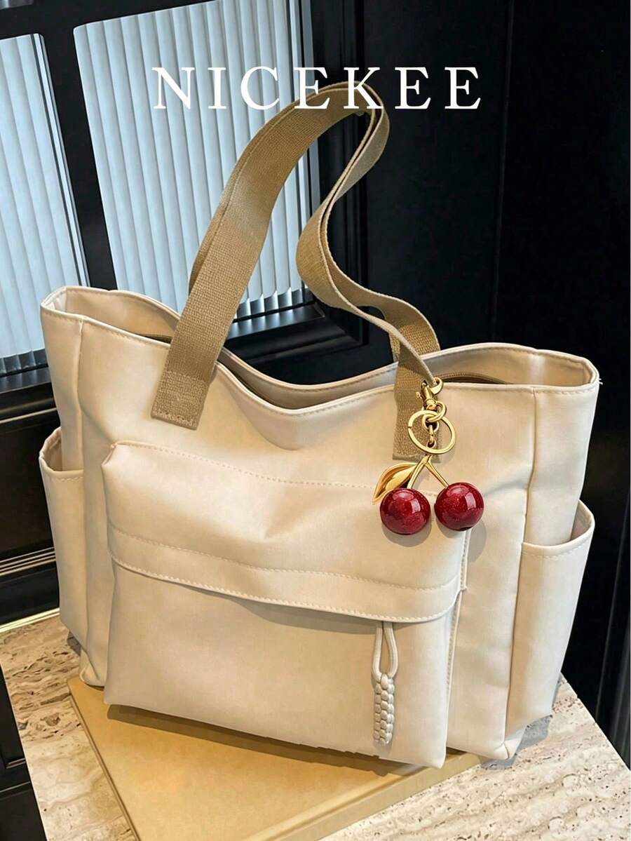 Bolso bandolera de gran capacidad de unicolor y elegante, bolso tote versátil para ir al trabajo, adecuado para estudiantes, clases, desplazamientos y salidas