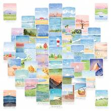 50 Peças Autocolantes de Paisagem e Cenário em Aguarela para Decoração de Diário e Scrapbook Lukesen Material Escolar - 50 unidades - Ver 2