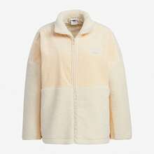 Adidas Originals Adicolor Trefoil Color Block Logo Embroidered Zipper Retro Stand Collar Lambswool Coat Women's White - White - View 3