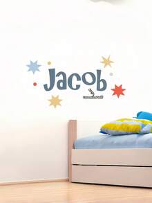 Personalized Space Name Wall Sticker Custom Rocket Planet Stars Vinyl Wall Decal Room Decoration (Sticker Only) - Multicolor - View 2