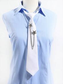 1pc Rhinestone Star Chain Tie, Unisex JK Uniform Shirt Accessory For Cosplay Party Music Festival - Diamond-studded Stars, No Need to Punch - View 4