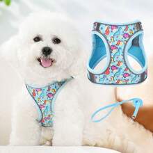 Floral Pattern Dog Leash And Harness Set, Adjustable Design For Easy Walking, Soft Mesh Vest Suitable For Small Pets, Specially Designed To Prevent Small Dogs And Cats From Pulling - Blue - View 10