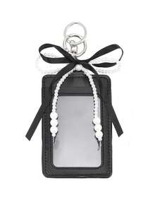1 PC Transparent Photocard Holder With Pearl Bow & Hook Loop Closure - Suitable For Bus ID Badges, Opening Display Case For Photocard, Back To School - Multicolor - View 9