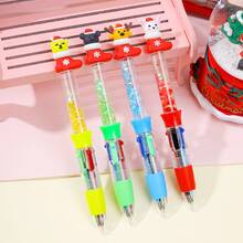 6pcs Cute Christmas Mini Liquid Glitter 4 Color Retractable Ballpoint Pen Cute Reindeer Santa Design 4 In 1 Multicolor Smooth Writing For Teens Gift Reward Back To School Supplies School Prize Student Journaling Stationery - B款聖誕流沙四色筆 - 查看 9