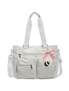 Solid Color Fashionable Versatile Simple Portable Adjustable Shoulder Strap Crossbody Bag Suitable For Going Out Dating Shopping Daily Commuting. - White - View 7