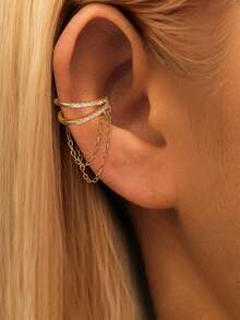 1 buah Anting Manset Telinga Rantai Rumbai Dua Lapis Gaya Eropa & Amerika Baru dengan Rhinestones, Perhiasan Telinga Mewah Kelas Atas yang Indah - Emas - View 3