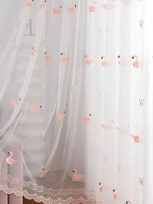1PC Perforated Lightweight Pink Animal Pattern Embroidered Sheer Curtain, Suitable For Balcony And Window, Sheer Curtain For Matching - Multicolor - View 5