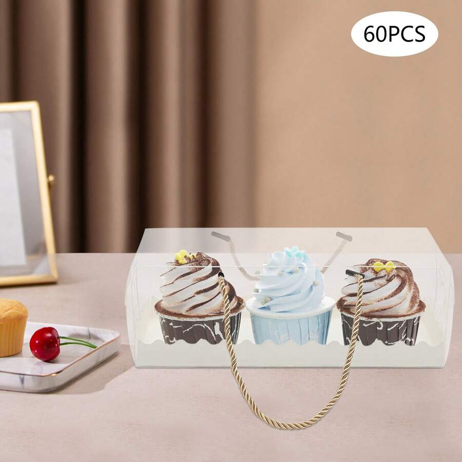 60 Pcs Clear Cake Box Rectangle Cupcake Box Small Packaging Boxes With 60pcs - Clear - View 1