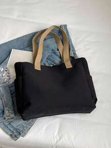 Bolso Bandolera de Gran Capacidad de unicolor y Elegante, Bolso Tote Versátil para Estudiantes, Clases, Desplazamientos y Salidas - Negro - Ver 8