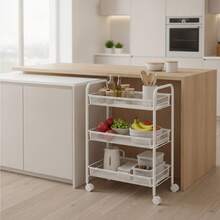 Inde CONFORTIME | Carrito Auxiliar con Ruedas 3 Niveles, Estantería Metálica Blanca con Cestas de Rejilla y Ganchos, Carrito de Cocina y Verdulero, Mueble Auxiliar de Baño para Almacenaje del Hogar - 3 Niveles Blanco - Ver 3