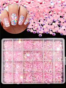 24 piezas de strass rosa para decoración de arte de uñas, resina con parte posterior plana, strass de gelatina DIY para ropa y gemas de uñas - Rosa - Ver 6