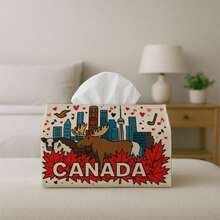 1pc Canadian Moose Design Tissue Box Cover - Vintage Fun Bold Napkin Holder, Suitable For Home, Kitchen And Car Decor | Multi-Functional Fabric Tissue Dispenser With Floral Details | Perfect For Christmas, Halloween And Daily Use - Multicolor - View 6