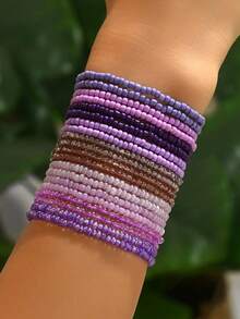 1/5/10/20pcs Random Color & Style Bohemian White Series Exquisite Versatile Elastic Bracelet & Ankle Chain Set, Fashionable Minimalist Beach Vacation Jewelry Gift For Men & Women Daily Wear - Multicolor - View 1