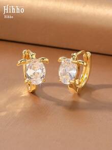 Hihho 1 Pair European And American Creative Ocean Animal Turtle Zirconia Earrings, Exquisite Small Personalized Elegant Girls Fashion Versatile Ear Jewelry Suitable For Daily, Vacation, Beach, Party, Outing, Gift For Friends - Turtle Earrings - View 4