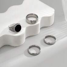 Juego de 4 anillos de acero de titanio estilo europeo y americano para hombres, juego de anillos de moda de alta gama personalizados con goteo de aceite, juego de anillos para hombres - Conjunto de anillos con efecto de goteo de aceite para hombre - Ver 4